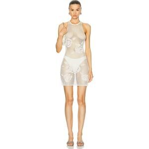 Heavy Manners Rich Baby Daddy Knit Sheer Mesh Crochet Mini Dress Off White Sz S